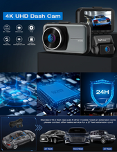 4K Dual Cam Dash Cam Wide Angle with Park Monitor Night Vision