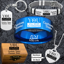 Memorial Keepsake Bundle 🌹 Includes Personalized Ring, Bracelet, Necklace, Keychain and Wood Chest