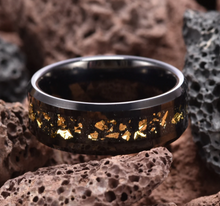 Gold Flake Black Tungsten Meteorite Ring + FREE Gift