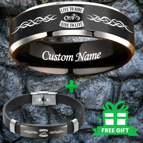 Custom HD Biker Ring + Free Matching Bracelet 😎 Includes Lifetime Warranty 🏆