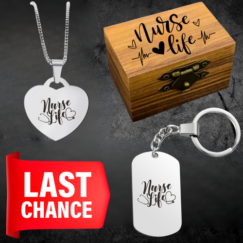 💝 Matching Gift Bundle: Engraved Wood Box + 18″ Silver Heart Pendant Necklace + Silver Keychain