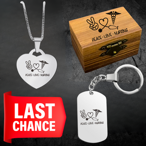 💝 Matching Gift Bundle: Engraved Wood Box + 18″ Silver Heart Pendant Necklace + Silver Keychain