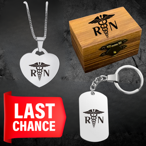 💝 Matching Gift Bundle: Engraved Wood Box + 18″ Silver Heart Pendant Necklace + Silver Keychain