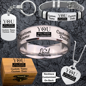 Memorial Keepsake Bundle 🌹 Includes Personalized Ring, Bracelet, Necklace, Keychain and Wood Chest
