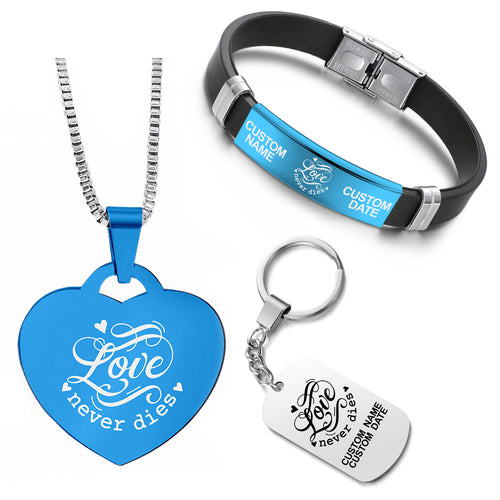 Customized Bundle ❤️  Necklace + Bracelet + Keychain ❤️  Love Never Dies