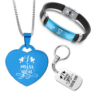 Customized Bundle ❤️  Necklace + Bracelet + Keychain ❤️  I Miss You