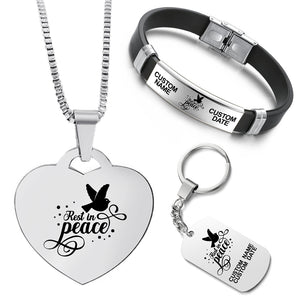 Customized Bundle ❤️  Necklace + Bracelet + Keychain ❤️  Rest In Peace