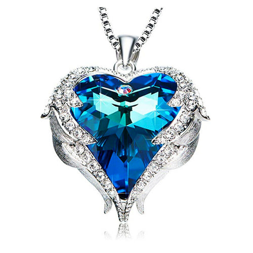Now 75% OFF! Silver Angel Wings Heart Crystal Pendant Necklace