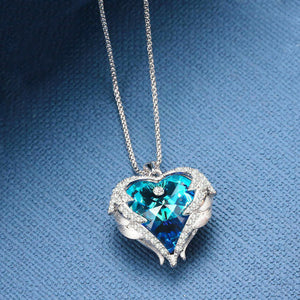 Today $100 Off! Silver Angel Wings Heart Crystal Pendant Necklace Made with Swarovski Crystals